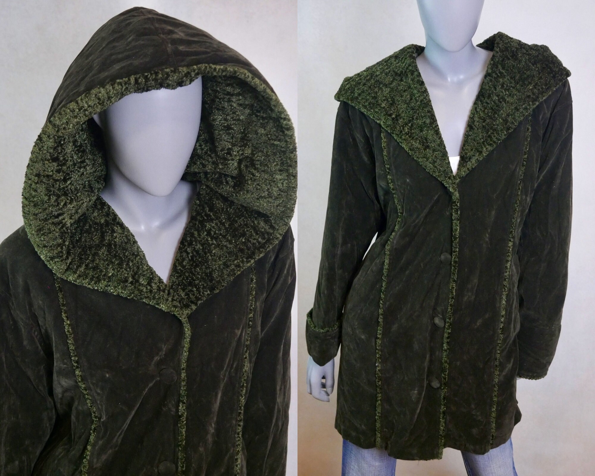 Long green velvet coat sales
