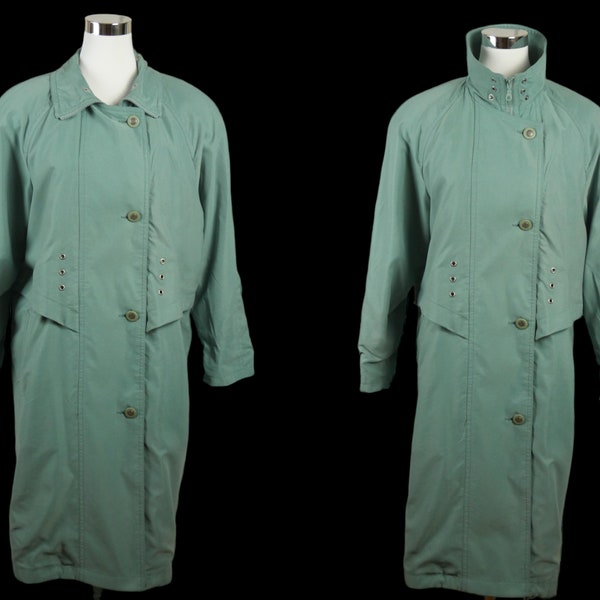 Imperméable vert long, vêtements d'extérieur doux et légers vintage des années 90, taille 14 USA, 18 UK