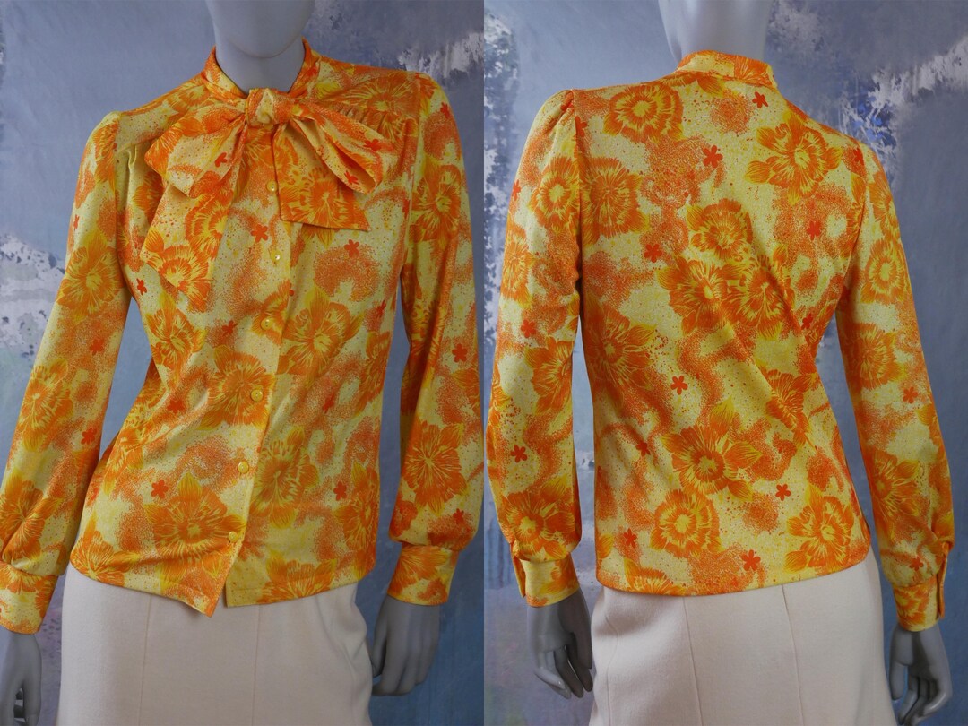 1980s Floral Top European Vintage Yellow & Orange Long Sleeve - Etsy