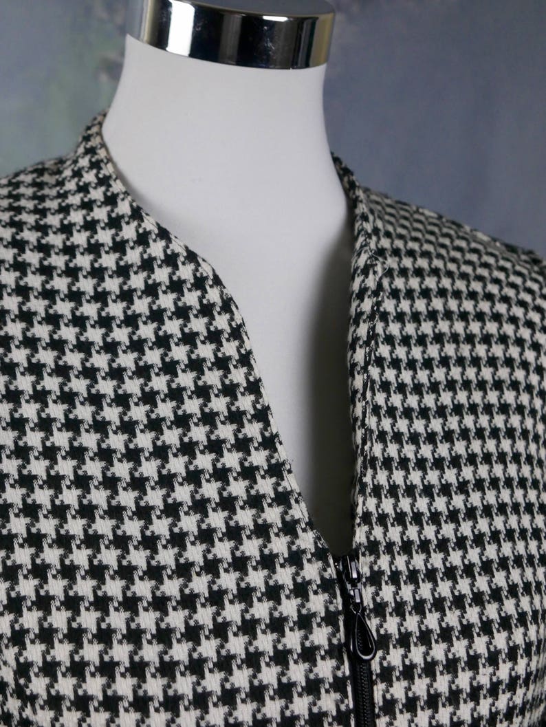 Italian Vintage Blazer Zippered Dogstooth Jacket: Size 68 US Women/'s Black White Houndstooth Jacket 1012 UK