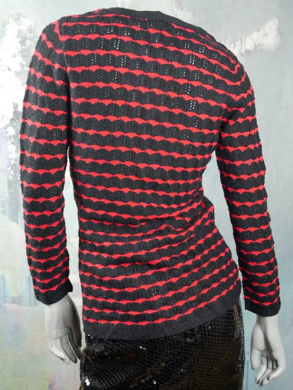 1970s Jantzen Knit Sweater, Red Black Horizontal … - image 3