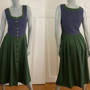 Vintage Pinafore, Blue & Green Wool Jumper Dress, 1990s Trachten Dirndl Style Midi, 90s Clothing Women, Size Small, 6 US, 10 UK