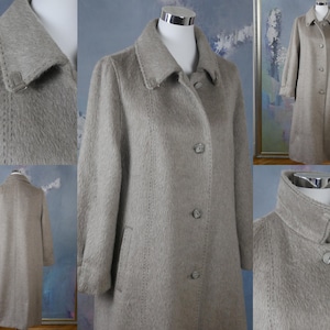 Llama Coat, 1960s German Vintage Long Beige Warm Winter Coat: Size 16 US, 20 UK