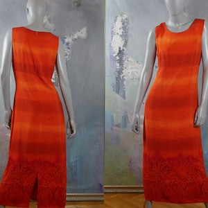 Sleeveless Midi Dress, Orange Striped 1990s European Vintage Long Summer Dress: Dress 10 US, 14 UK