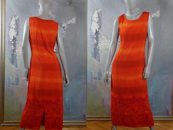 Sleeveless Midi Dress, Orange Striped 1990s Europe