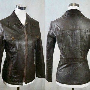 Veste en cuir marron vintage des années 70, taille 4 Etats-Unis, 8 Royaume-Uni