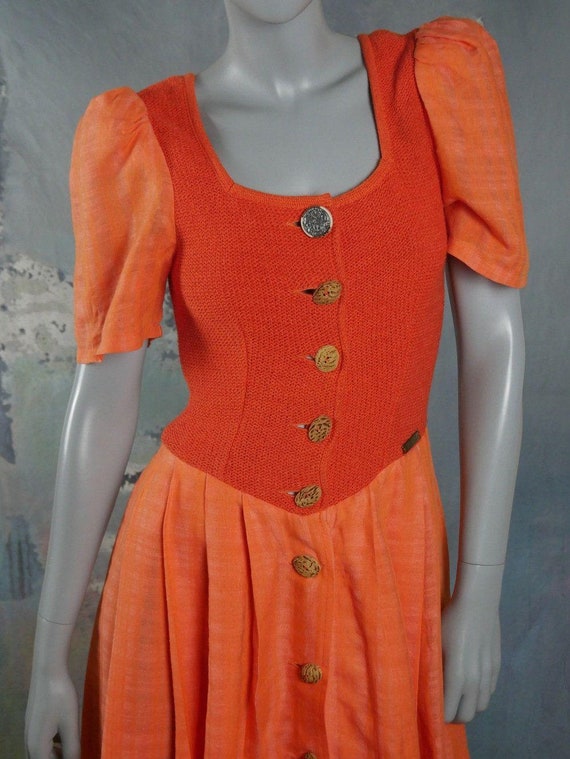 Orange Linen Prairie Dress, 1990s Vintage Short P… - image 6