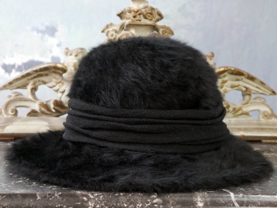 Black Faux Fur Bucket Hat, 1960s Austrian Vintage
