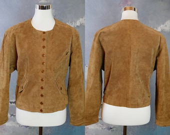 Tan Wildleder Kurzjacke, 1990s Vintage Hellbraunes Leder: Größe 16 US, 20 UK