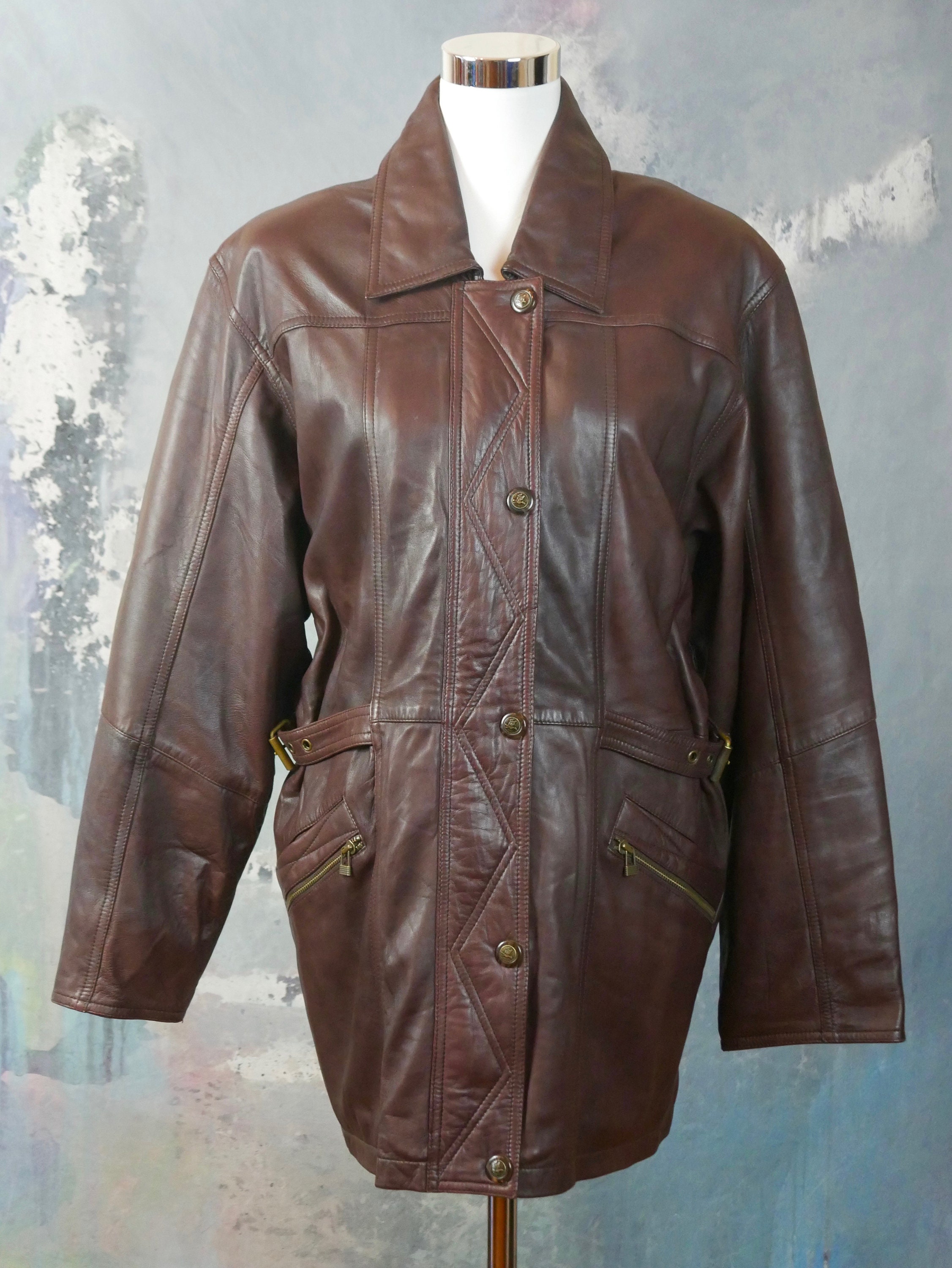 Echtleder Jacke Lederjacke Herren Extra Lange Ã¤rmel Damen 80er