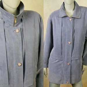 Chaqueta británica vintage en polvo azul, microfibra suave, talla 14 EE. UU., 18 Reino Unido
