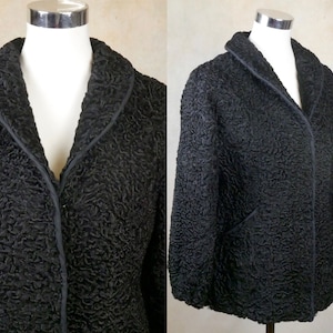 Vintage Karakul Jacket, 1980s Black Lamb Fur Coat
