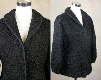 Vintage Karakul Jacket, 1980s Black Lamb Fur Coat