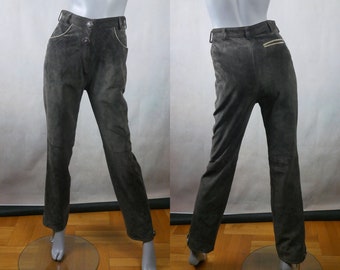 Dark Brown Leather Pants, 1990s Vintage Soft Leather Trousers, 90s Clothing Women: 27 inches x 30 inches (76.2cm)