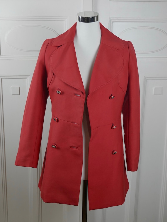 1970s Red Coat, Women's European Vintage Double-B… - image 2