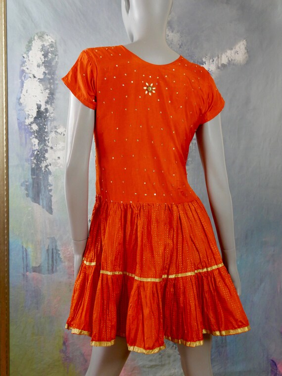 Orange Silk Dress w Jewel Sequin & Beaded Front, … - image 6