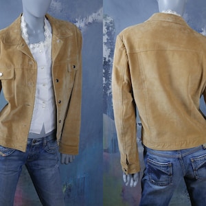 Suede Jacket, Large Size 12 Camel Tan European Vintage Genuine Leather Women&#39;s Coat