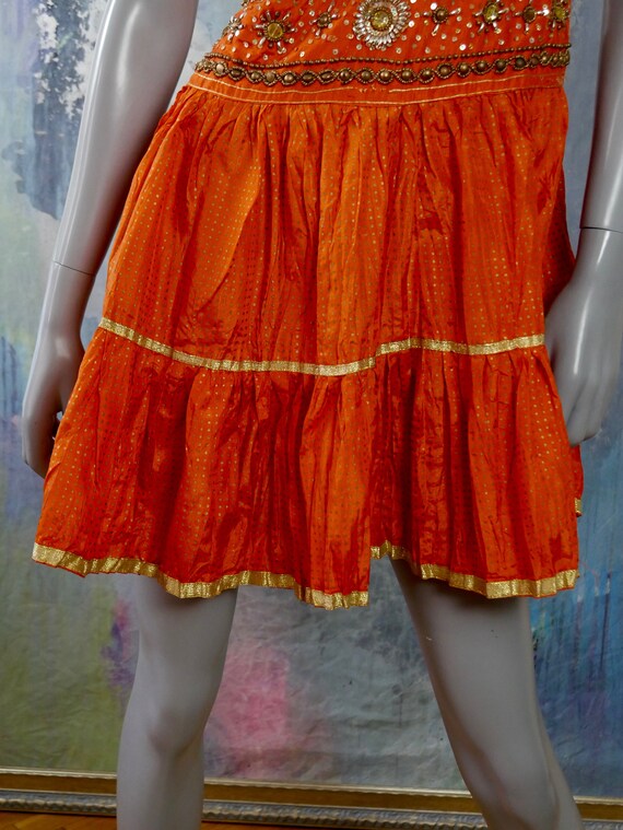 Orange Silk Dress w Jewel Sequin & Beaded Front, … - image 5