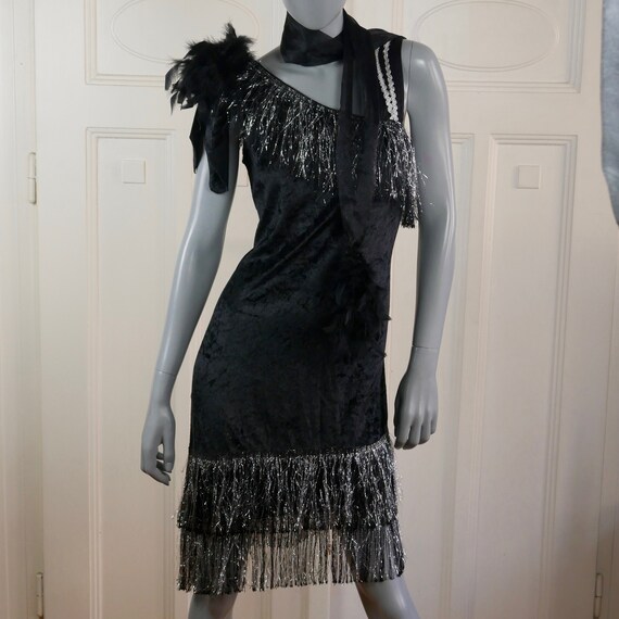 Flapper Dress, European Vintage Black Velvet with… - image 3