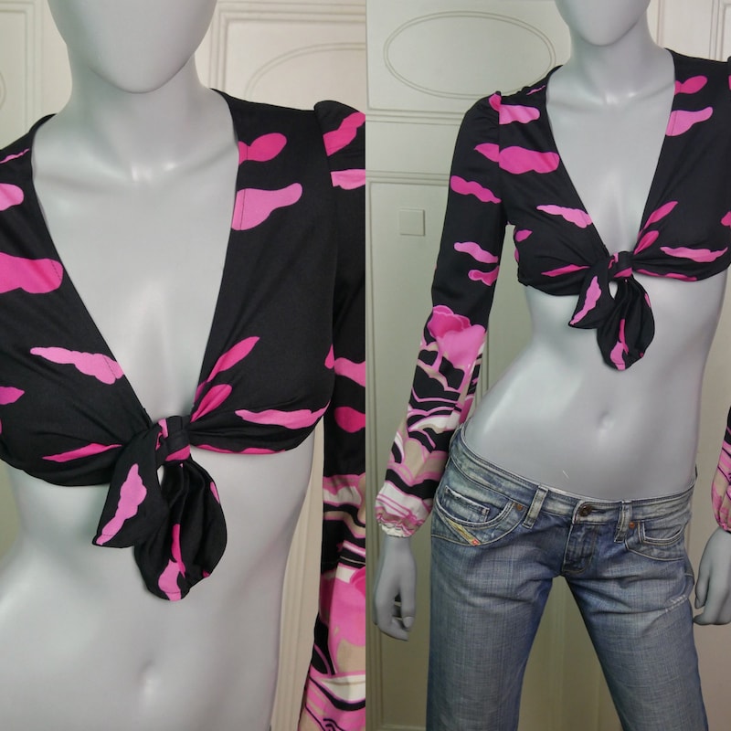Vintage light pink tie up crop cardigan top