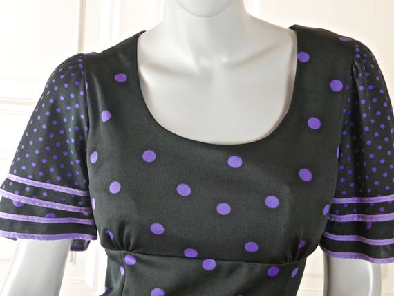 Short-Sleeve Polka Dot Dress, Swedish Vintage Bla… - image 6