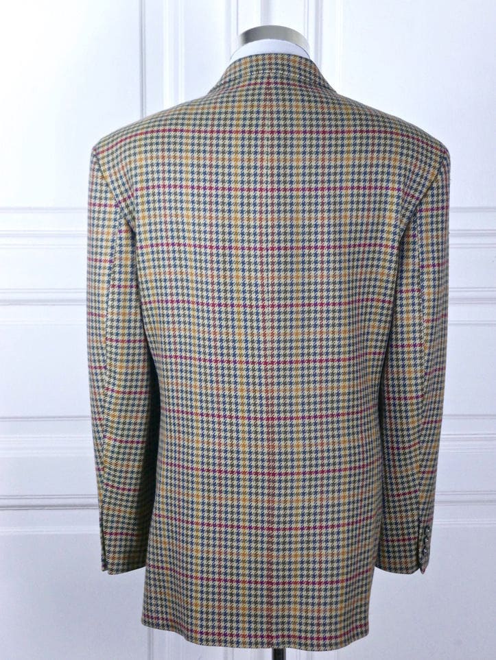 German Vintage Wool Blazer, Gun Club Check Blue Burgundy