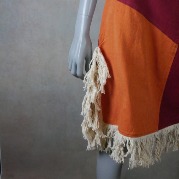 Asymmetrical Cotton Tweed Skirt, Orange and Red 8… - image 5