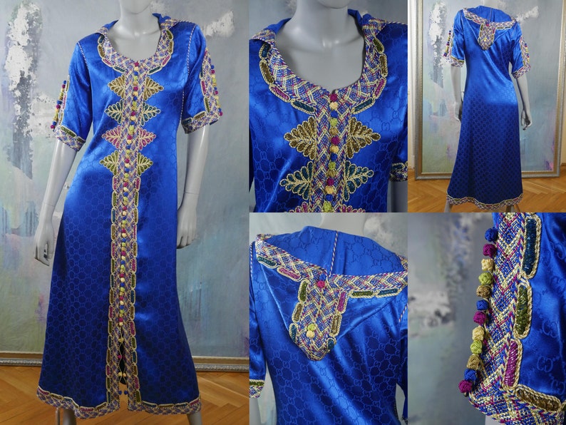 Middle Eastern Beaded Dress Royal Blue Satin Khaleeji Thobe - Etsy