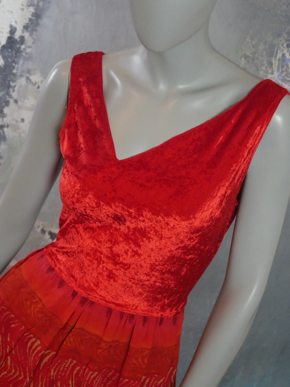 1990s Gypsy Dress, Burnt Orange Velvet Asymmetrical V… Gem