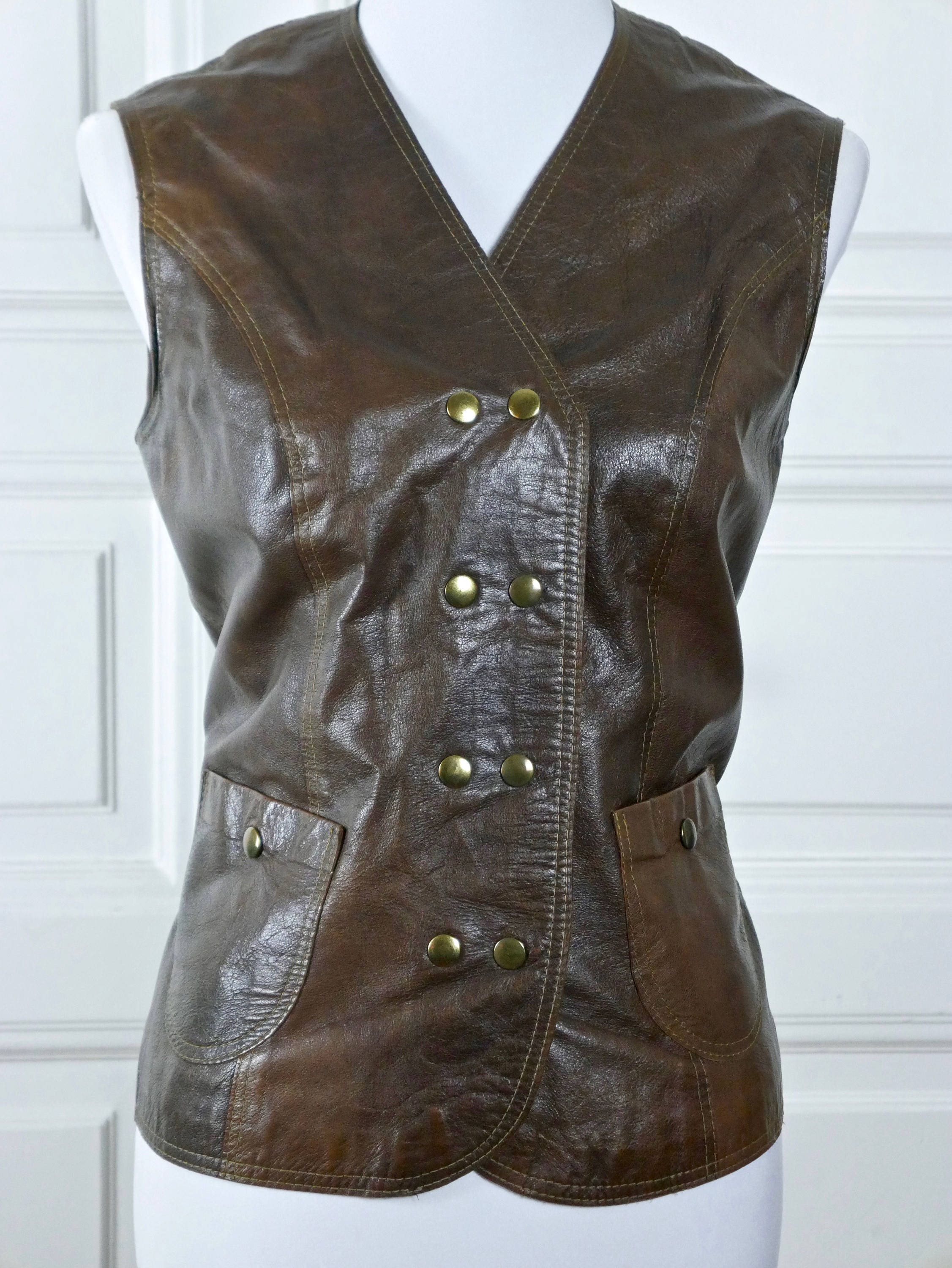 Women's Brown Leather Vest Fitted Chocolate Brown Leather Etsy