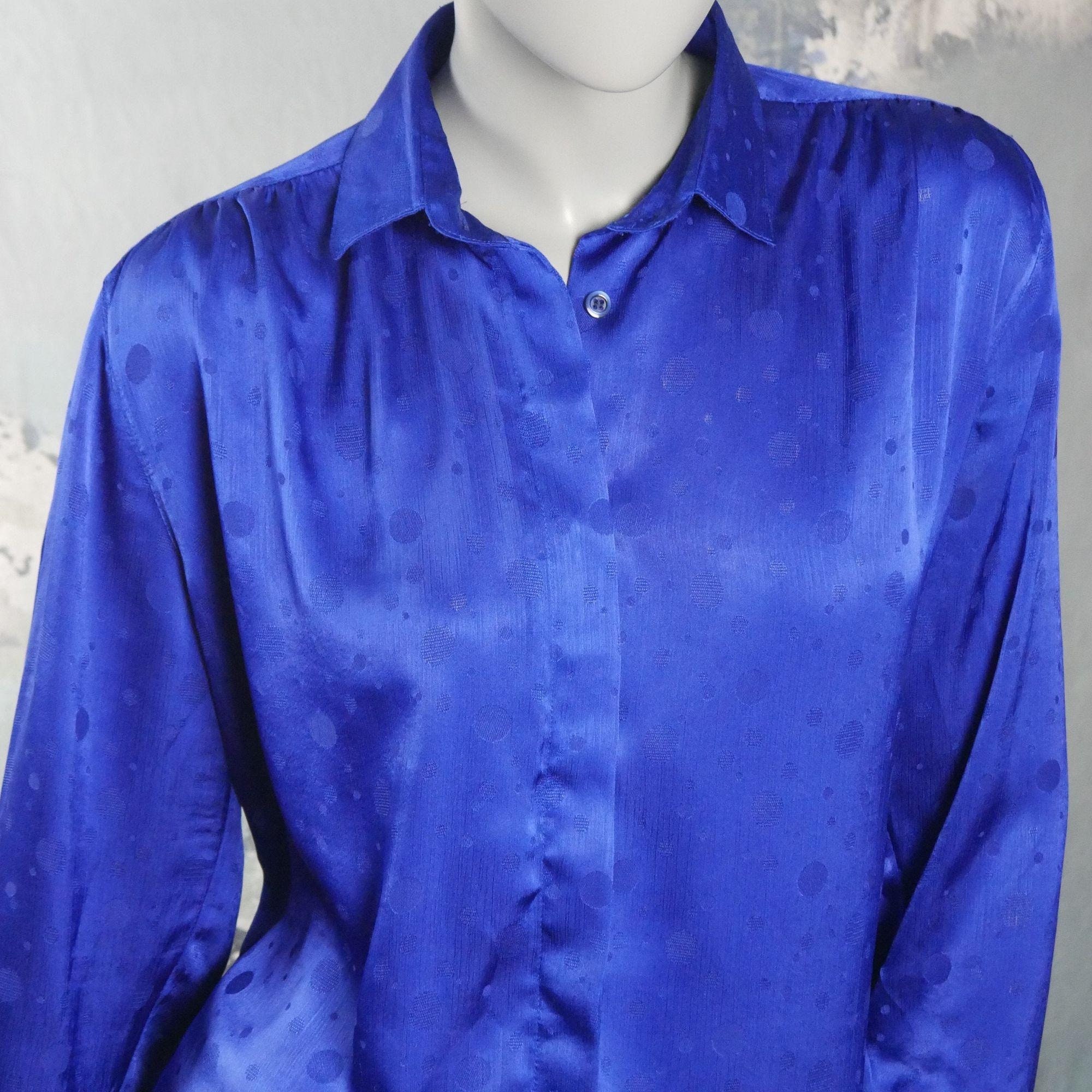 Blue Satin Blouse 90s Vintage Long-sleeve Shirt Style Top | Etsy
