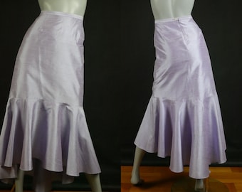Gonna in seta color lavanda, gonna asimmetrica viola chiaro