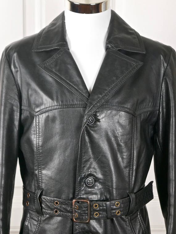 Finnish Vintage Black Leather Jacket, 1970s Wide … - image 7