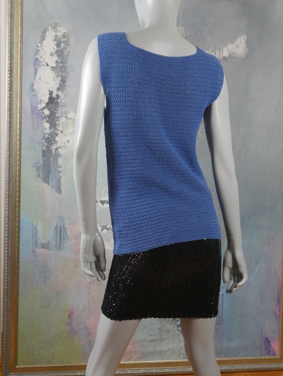 Blue Summer Sweater Vest Sleeveless Beaded 1990s … - image 7