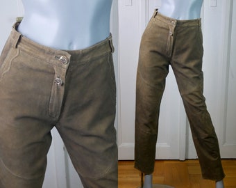 Pantalones de gamuza marrón, cuero genuino vintage europeo de los 90