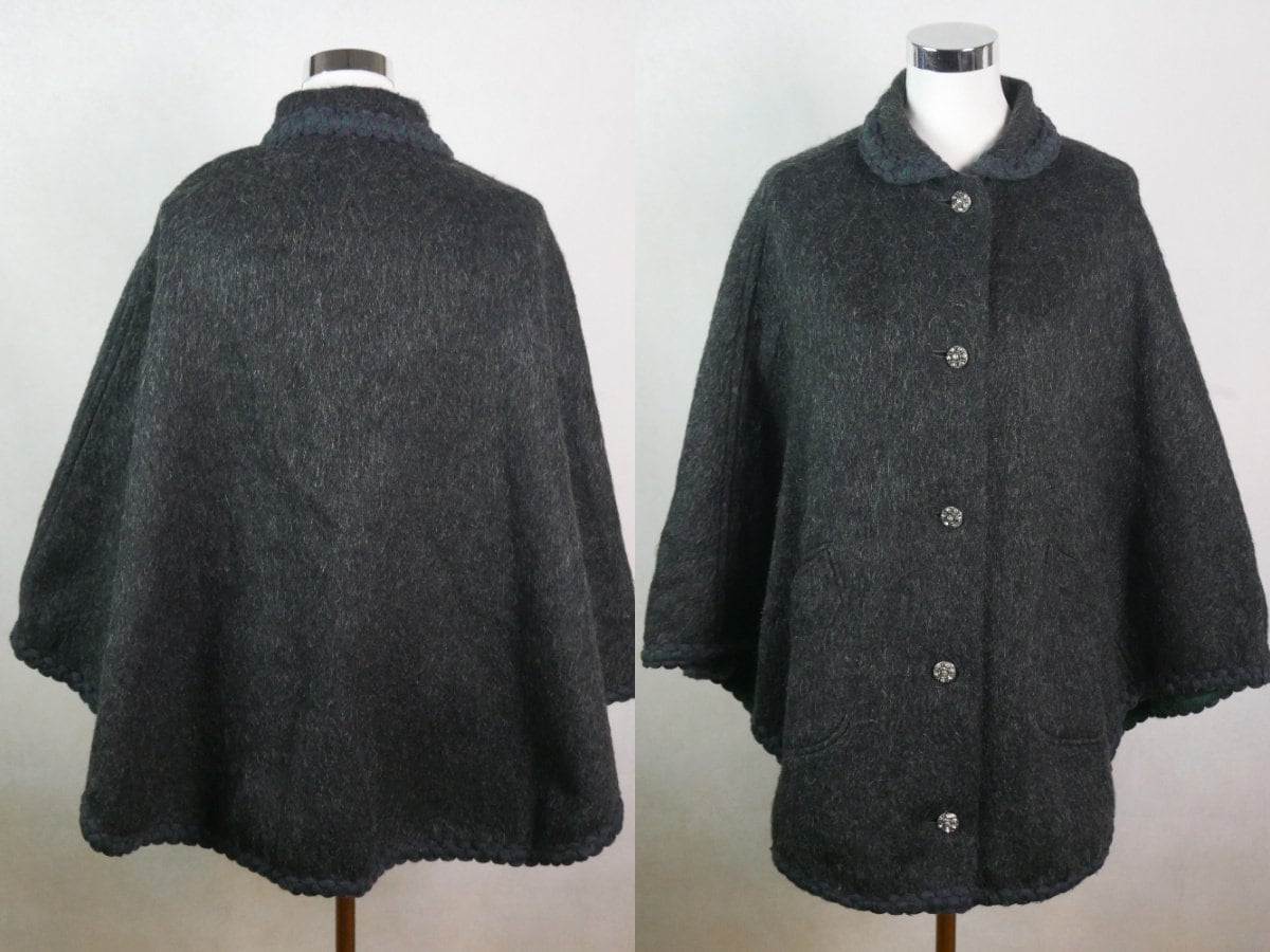 Cape Coat 1980s European Vintage Charcoal Gray Wool and - Etsy