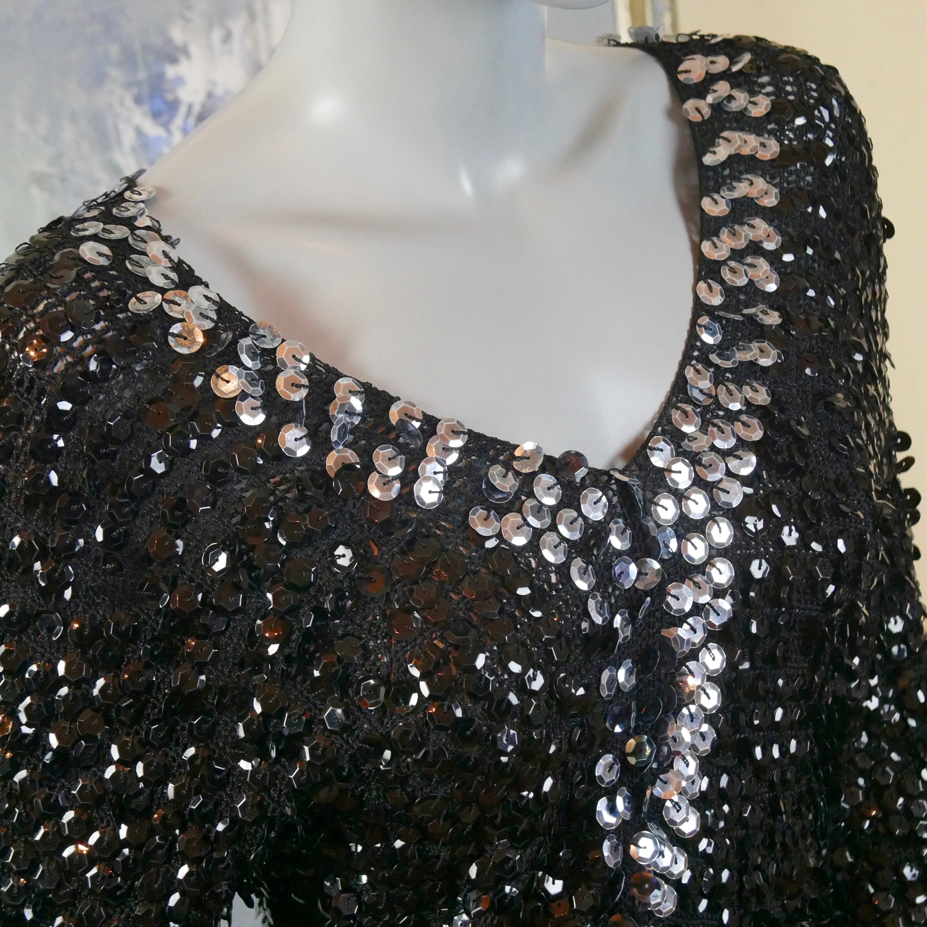1960s Black Sequin Top with Scalloped Hem