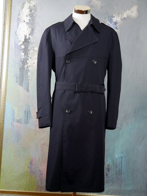 Navy Blue Trench Coat, European Vintage Dark Blue… - image 1