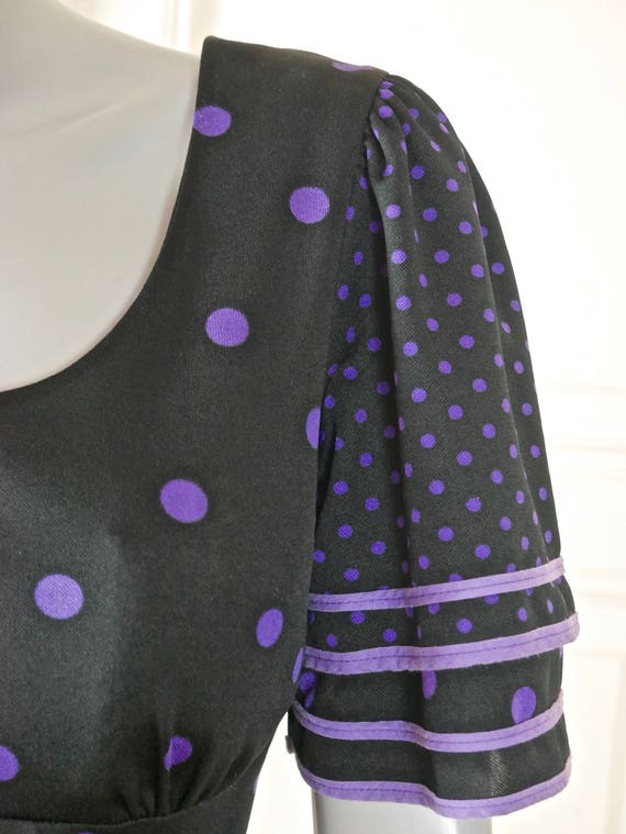 Short-Sleeve Polka Dot Dress, Swedish Vintage Bla… - image 8