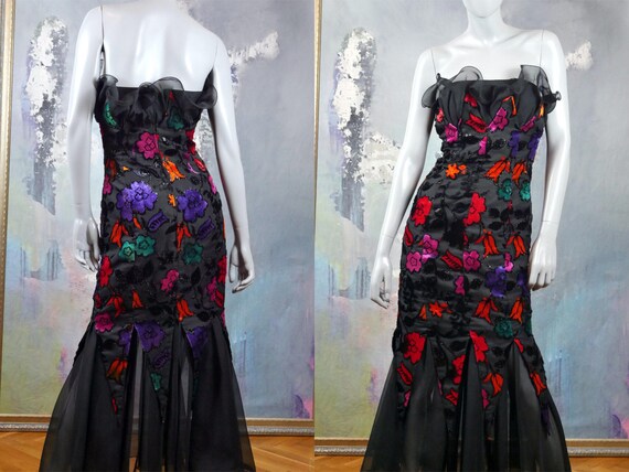 1980s Strapless Black Evening Dress, British Vinta