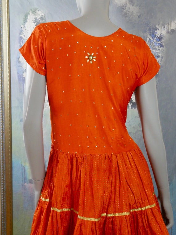 Orange Silk Dress w Jewel Sequin & Beaded Front, … - image 7