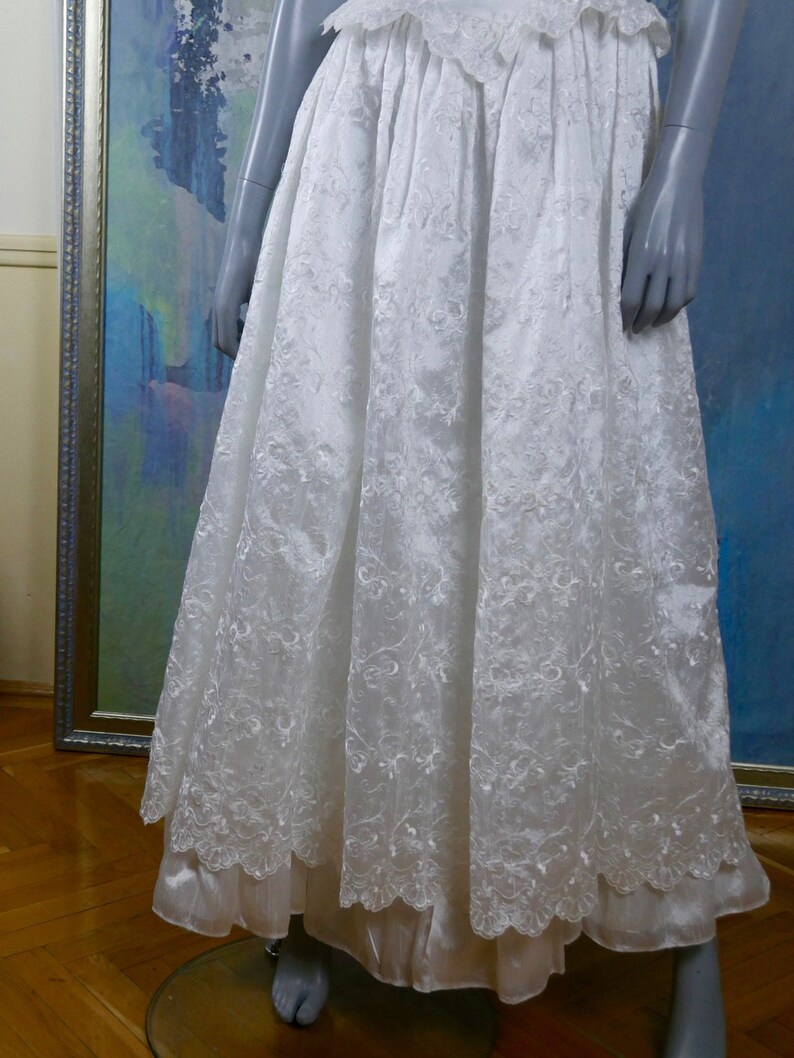 Prairie Wedding Dress European Vintage White Satin and Lace | Etsy
