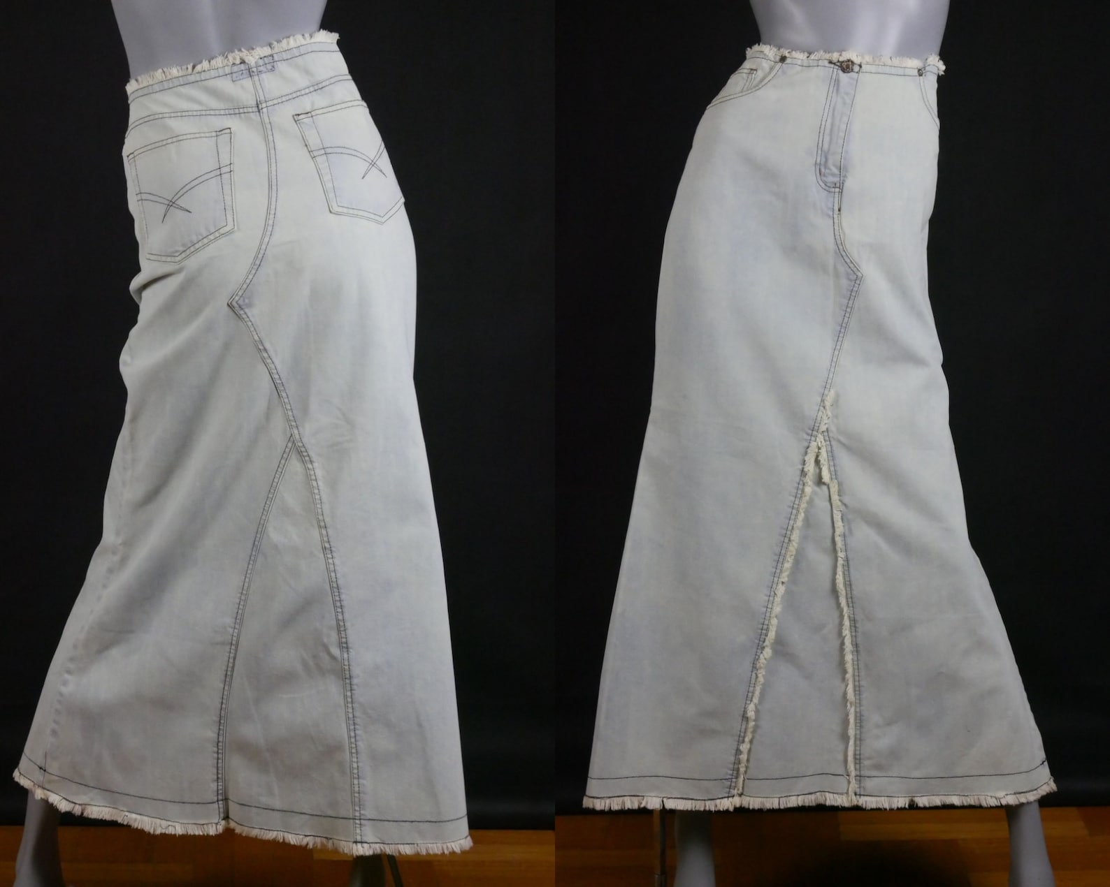 Long Denim Skirt 1990s Scandinavian Vintage Faded Blue Jeans - Etsy