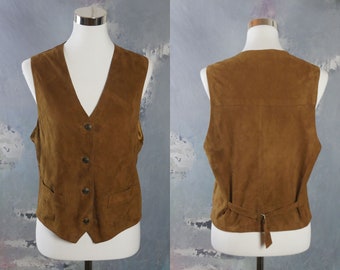 1990s Brown Suede Vest, 1990s European Vintage Super Soft Pointed-Front Waistcoat: Size 10 US, 14 UK