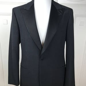 Vintage Tuxedo Jacket, Swedish Black Dinner Jacket w Silk Peak Lapels, European Smoking Jacket: Large, Size 40 US/UK image 3