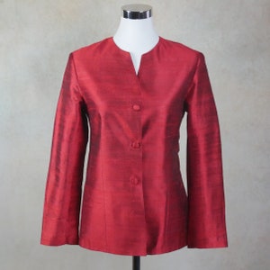 Red Silk Blazer, 90s Vintage Elegant Jacket, Size 8 US, 12 UK