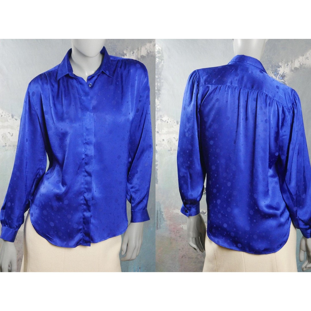 Blue Satin Blouse 90s Vintage Long-sleeve Shirt Style Top - Etsy