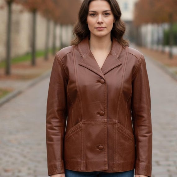 ◎ vintage chocolate brown leather jacket Vintage Unisex 90s Rock Creek Chocolate Brown Leather Jacket