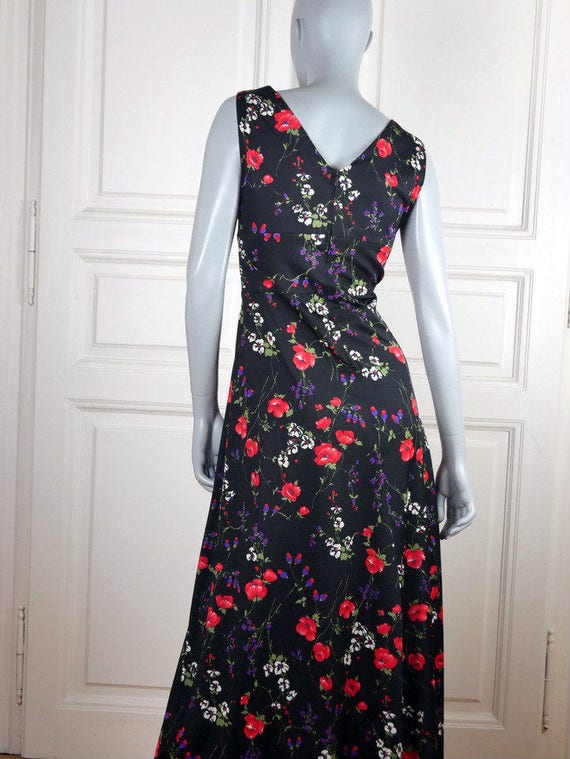 1980s Black Floral Maxi Dress, German Vintage Flo… - image 3