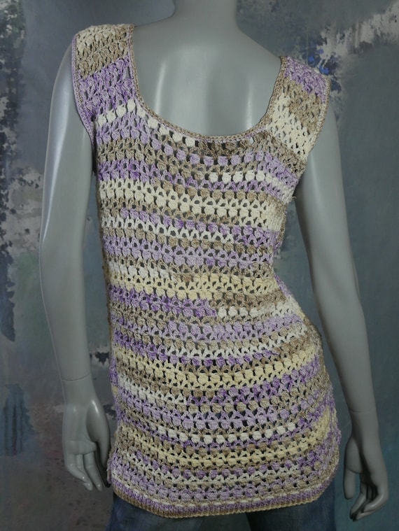 1990s Long Crochet Top, European Vintage Lilac Cr… - image 6